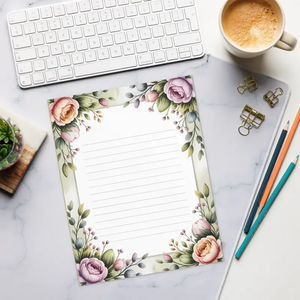 Peony Floral Border Lined Paper Pad - Letter Size Wedding Notes - Dipaliz - Notepads