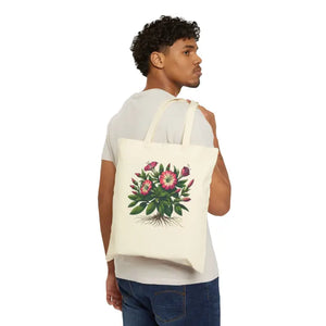 Pink Flower Cotton Canvas Tote Bag - Botanical Style - Dipaliz - Bags