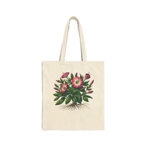 Pink Flower Cotton Canvas Tote Bag - Botanical Style - Dipaliz - Natural / 15’’ x 16’’ - Bags