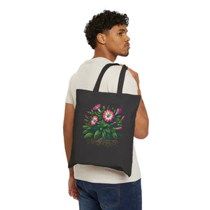 Pink Flower Cotton Canvas Tote Bag - Botanical Style - Dipaliz - Bags