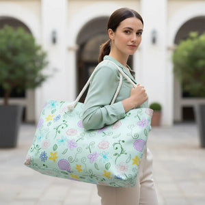 Botanical Polyester Weekender Bag – Green Oversized - Dipaliz - Luggage & Bags