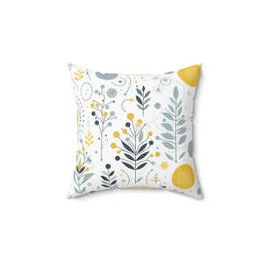 Botanical Print Square Pillow Soft Spun Polyester Cozy Home Vibes - 14’’ × - Throw Pillows