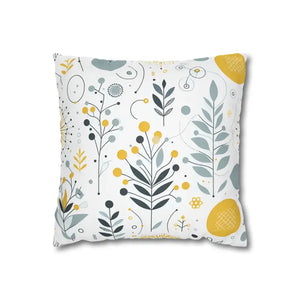 Botanical Square Pillowcase Grey Yellow Print Home Decor - Dipaliz - 14’’ × - Pillowcases & Shams