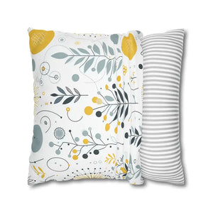 Botanical Square Pillowcase Grey Yellow Print Home Decor - Dipaliz - Pillowcases & Shams
