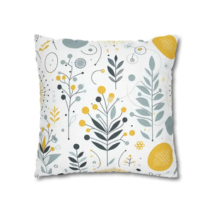 Botanical Square Pillowcase Grey Yellow Print Home Decor - Dipaliz - Pillowcases & Shams