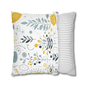 Botanical Square Pillowcase Grey Yellow Print Home Decor - Dipaliz - Pillowcases & Shams