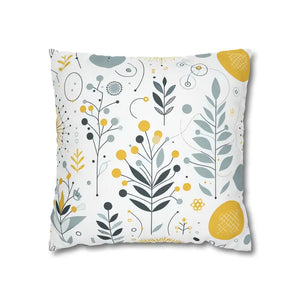 Botanical Square Pillowcase Grey Yellow Print Home Decor - Dipaliz - 16’’ × - Pillowcases & Shams