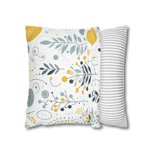 Botanical Square Pillowcase Grey Yellow Print Home Decor - Dipaliz - Pillowcases & Shams