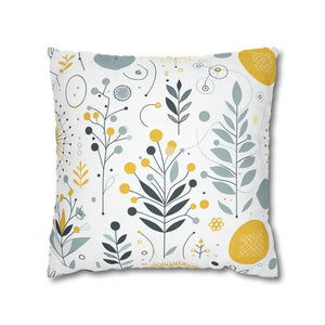 Botanical Square Pillowcase Grey Yellow Print Home Decor - Dipaliz - 18’’ × - Pillowcases & Shams
