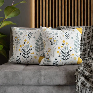Botanical Square Pillowcase Grey Yellow Print Home Decor - Dipaliz - 20’’ × - Pillowcases & Shams