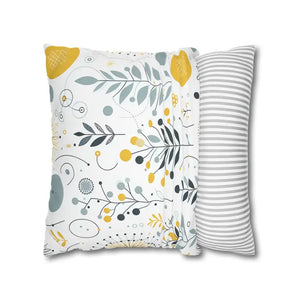 Botanical Square Pillowcase Grey Yellow Print Home Decor - Dipaliz - Pillowcases & Shams
