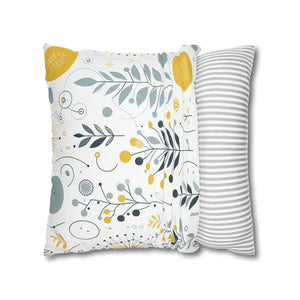 Botanical Square Pillowcase Grey Yellow Print Home Decor - Dipaliz - Pillowcases & Shams