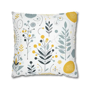 Botanical Square Pillowcase Grey Yellow Print Home Decor - Dipaliz - Pillowcases & Shams