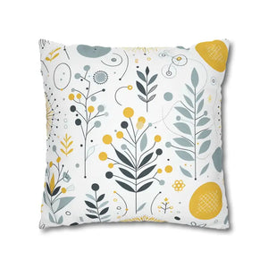 Botanical Square Pillowcase Grey Yellow Print Home Decor - Dipaliz - Pillowcases & Shams