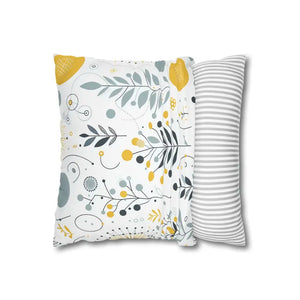 Botanical Square Pillowcase Grey Yellow Print Home Decor - Dipaliz - Pillowcases & Shams