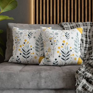 Botanical Square Pillowcase Grey Yellow Print Home Decor - Dipaliz - Pillowcases & Shams