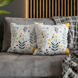 Botanical Square Pillowcase Grey Yellow Print Home Decor - Dipaliz - Pillowcases & Shams