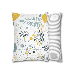 Botanical Square Pillowcase Grey Yellow Print Home Decor - Dipaliz - Pillowcases & Shams