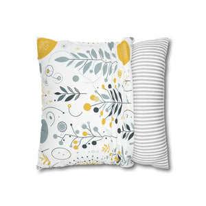Botanical Square Pillowcase Grey Yellow Print Home Decor - Dipaliz - Pillowcases & Shams