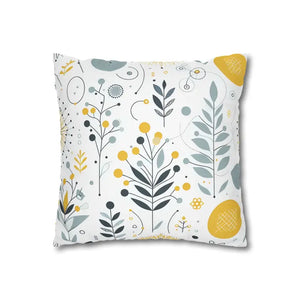 Botanical Square Pillowcase Grey Yellow Print Home Decor - Dipaliz - Pillowcases & Shams