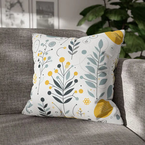 Botanical Square Pillowcase Grey Yellow Print Home Decor - Dipaliz - Pillowcases & Shams