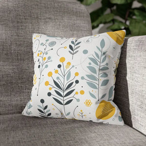 Botanical Square Pillowcase Grey Yellow Print Home Decor - Dipaliz - Pillowcases & Shams