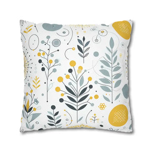 Botanical Square Pillowcase Grey Yellow Print Home Decor - Dipaliz - Pillowcases & Shams