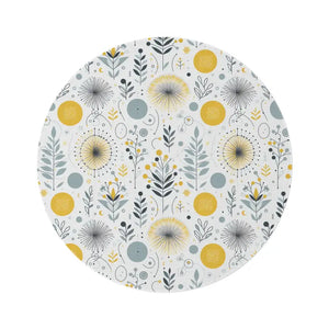 Botanical Round Rug Yellow Patterned Polyester Chenille - Dipaliz - 60’’ × - Rugs
