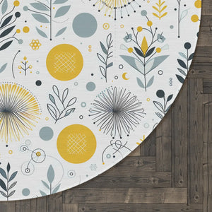 Botanical Round Rug – Yellow Patterned Chenille - Dipaliz - Rugs