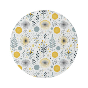 Botanical Round Rug – Yellow Patterned Chenille - Dipaliz - Rugs