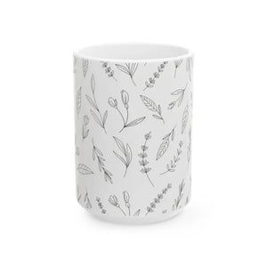 Botanical Sketch Ceramic Mug - Hand Drawn Floral Design - Dipaliz - 15oz - Mugs