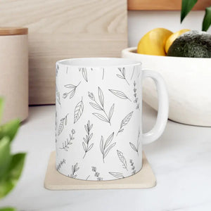 Botanical Sketch Ceramic Mug - Hand Drawn Floral Design - Dipaliz - 11oz - Mugs