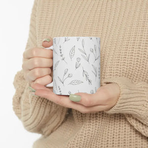 Botanical Sketch Ceramic Mug - Hand Drawn Floral Design - Dipaliz - Mugs