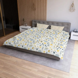 Botanical Sunflower Microfiber Duvet Cover - Bright Yellow - Dipaliz - King / Cream - Covers
