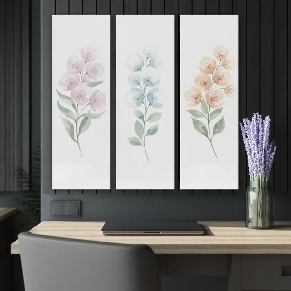 Botanical Triptych Acrylic Wall Art - Pastel Floral Stems - Dipaliz - 12’’ x 36’’ (vertical) / 0.25’’ - Home Decor