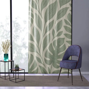 Tropical Green Leaf Drapes Botanical Window Curtain by Dipaliz - Sheer / White / 50’’ × 84’’ - Curtains &