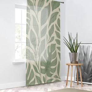 Tropical Green Leaf Drapes Botanical Window Curtain by Dipaliz - Sheer / White / 50’’ × 84’’ - Curtains &