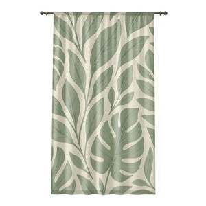 Tropical Green Leaf Drapes Botanical Window Curtain by Dipaliz - Sheer / White / 50’’ × 84’’ - Curtains &