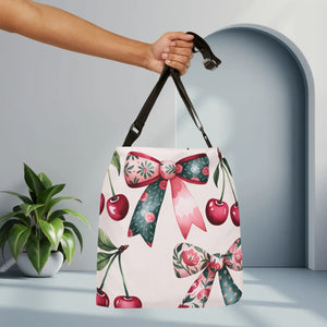 Chic Coquette Style Adjustable Tote - Bows and Cherries - Dipaliz - Bags