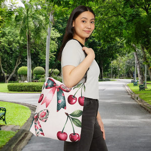 Chic Coquette Style Adjustable Tote - Bows and Cherries - Dipaliz - Bags