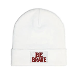 Brave Embroidered Knit Beanie - Cotton Blend Winter Hat - Dipaliz - one Size / White - Hats