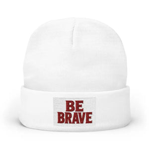 Brave Embroidered Knit Beanie - Cotton Blend Winter Hat - Dipaliz - one Size / White - Hats
