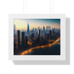 Framed Horizontal Poster - Aerial View City Skyscrapers - Dipaliz - 14″ x 11″ / White - Posters Prints & Visual Artwork
