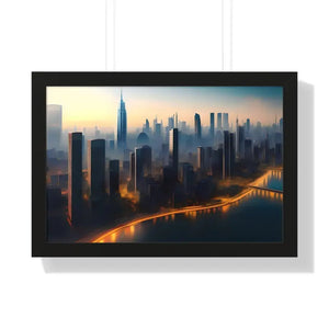Framed Horizontal Poster - Aerial View City Skyscrapers - Dipaliz - 24″ x 16″ / Black - Posters Prints & Visual Artwork