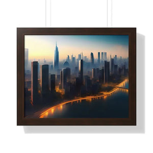 Framed Horizontal Poster - Aerial View City Skyscrapers - Dipaliz - 20’’ x 16’’ / Walnut - Posters Prints & Visual