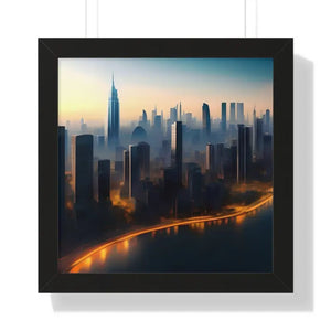 Framed Horizontal Poster - Aerial View City Skyscrapers - Dipaliz - 16″ x / Black - Posters Prints & Visual Artwork