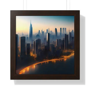 Framed Horizontal Poster - Aerial View City Skyscrapers - Dipaliz - 16″ x / Walnut - Posters Prints & Visual Artwork