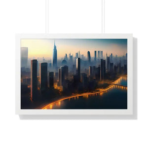 Framed Horizontal Poster - Aerial View City Skyscrapers - Dipaliz - 30’’ x 20’’ / White - Posters Prints & Visual