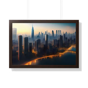 Framed Horizontal Poster - Aerial View City Skyscrapers - Dipaliz - 30’’ x 20’’ / Walnut - Posters Prints & Visual