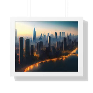Framed Horizontal Poster - Aerial View City Skyscrapers - Dipaliz - 20’’ x 16’’ / White - Posters Prints & Visual